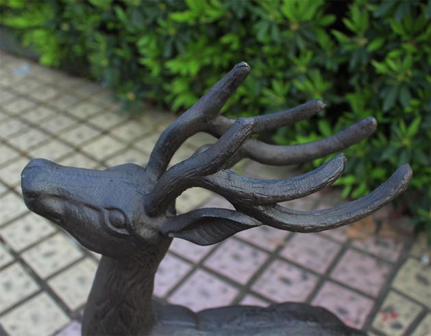 Big Rack Buck Deer Garden Decoy Animal Statue, Cast Iron Brown Metal