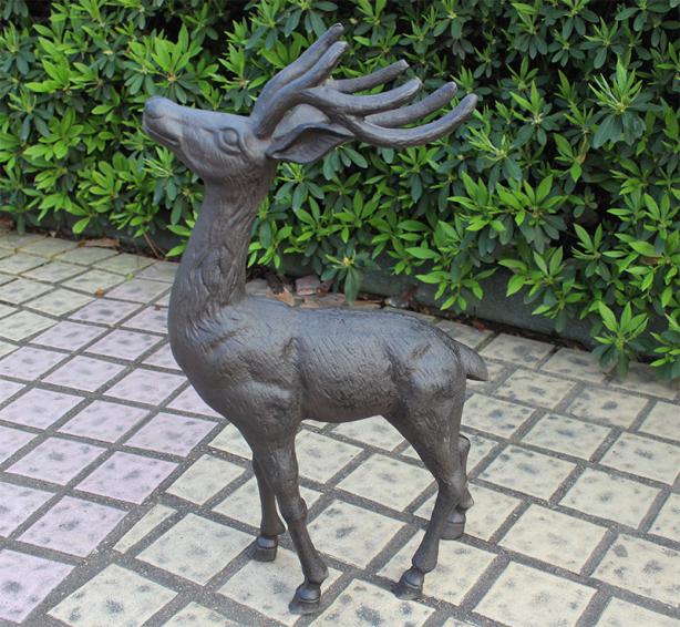 Big Rack Buck Deer Garden Decoy Animal Statue, Cast Iron Brown Metal