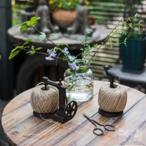Horticultural Cast Iron Bird Sculpture Jute Twine Ball String Holder, Vintage Inspired Rustic Farmhouse Style, Cast Iron Metal, Brown