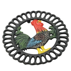 100% Handmade Cast Iron Rooster Painted Insulation Pad for Kitchen Dinning Table Creative Decor Cast Iron Trivet