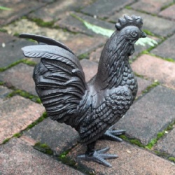 Antique and Vintage Animal Collection Cast Iron Walking Rooster Figurine, Indoor Outdoor Garden Decor, Brown