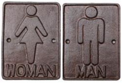 Bathroom Signs Set of 2 Woman Man Restroom Sign Decorative Women Men Toilet Sign Metal Cast Iron Rustic Plaque Wall Mounted Decor Vintage for Shop Offices Businesses Hotel Bar, Black