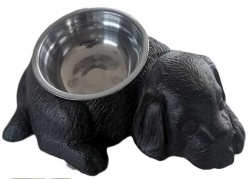 Sleeping Puppy Raised Dog Dish Black Cast Iron Stainless Steel Small Dog Bowl Food Water Dish