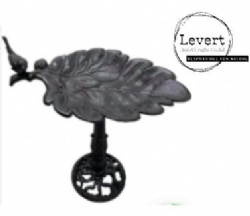 Vintage Free Standing Cast Iron Leaf Bird Bath With A bird Perched on Top Free Postage