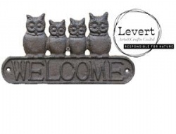 Welcome Sign for Door Cast Iron Rustic Welcome Sign with Four Owls in Line Decorative Welcome Wall Plaque Vintage Design for Door, Entrance or Porch Indoor or Outdoor Use